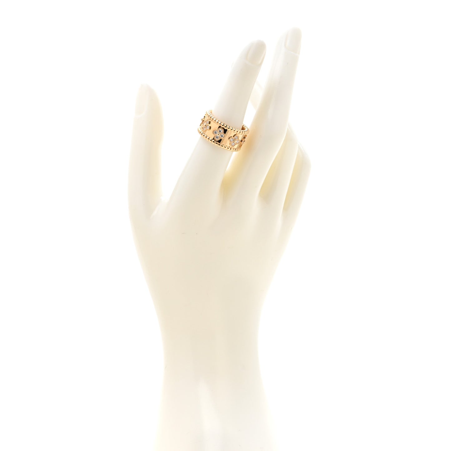 18K Yellow Gold Diamond Medium Perlee Clovers Ring 54 7