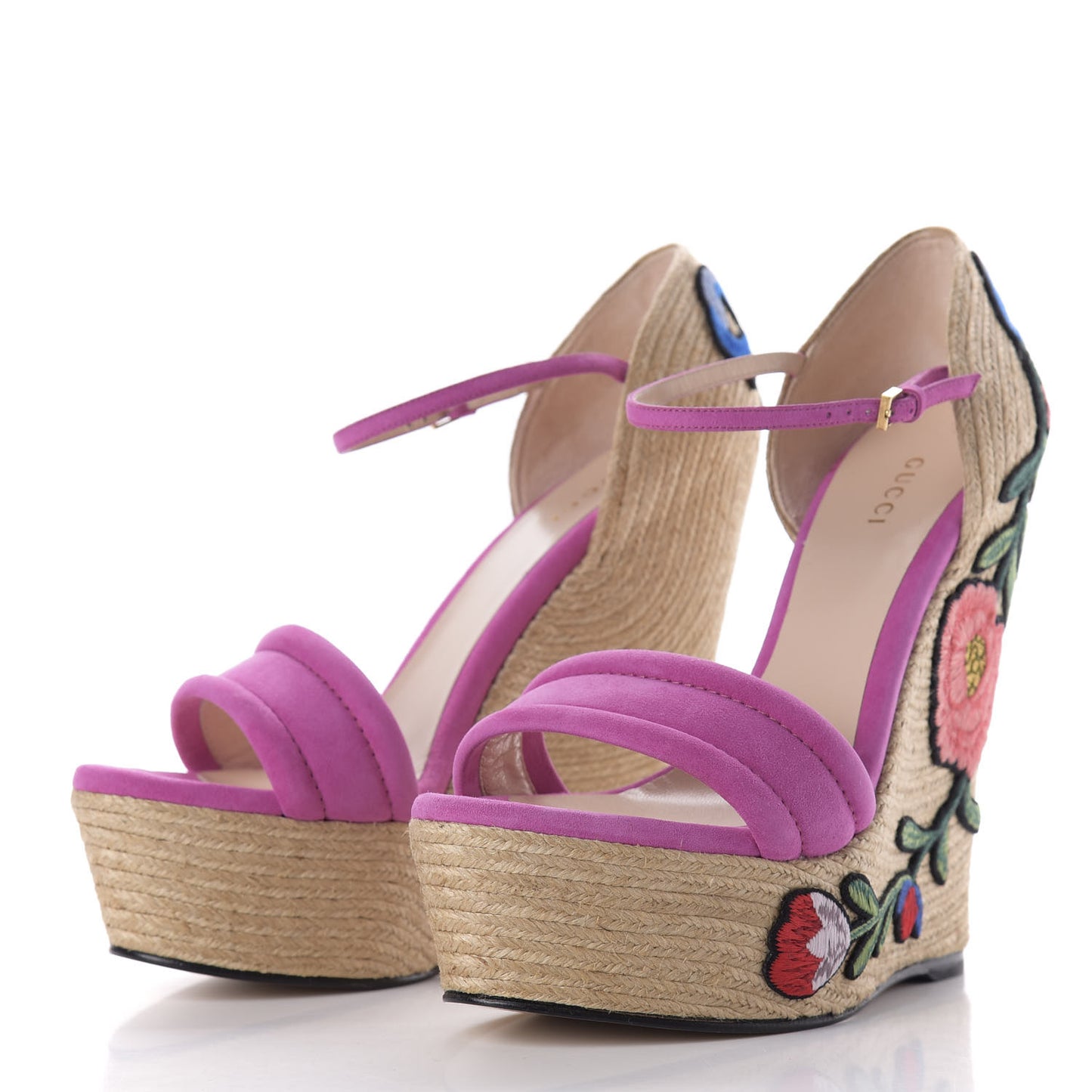 Kid Scamosciato Ophelia Espadrille Platform Wedge Sandals 38.5 Rododendro