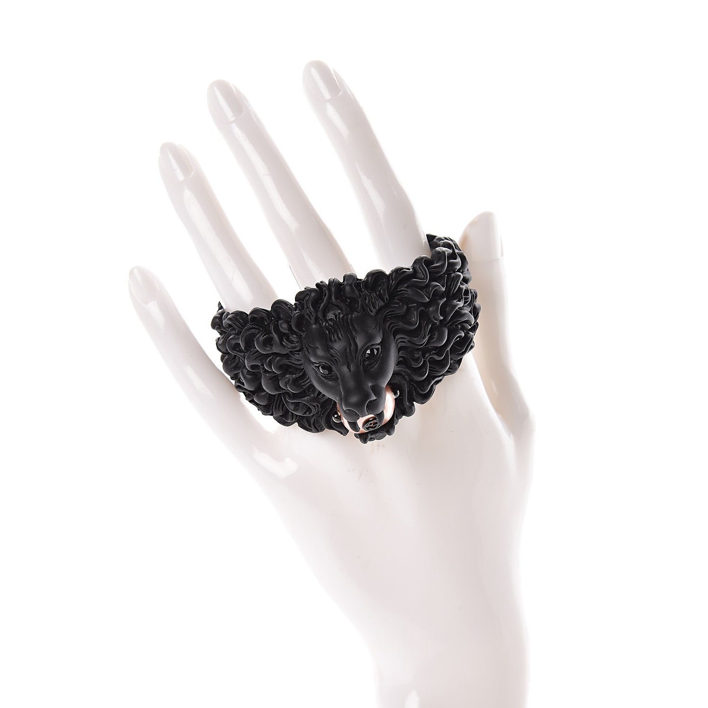 Metal Pearl Lion Head Cuff Bracelet 16 Black