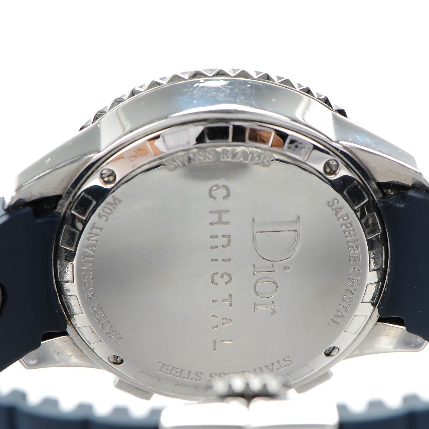 Stainless Steel Rubber Diamond Blue Sapphire 38mm Christal Chronograph Quartz Watch Blue