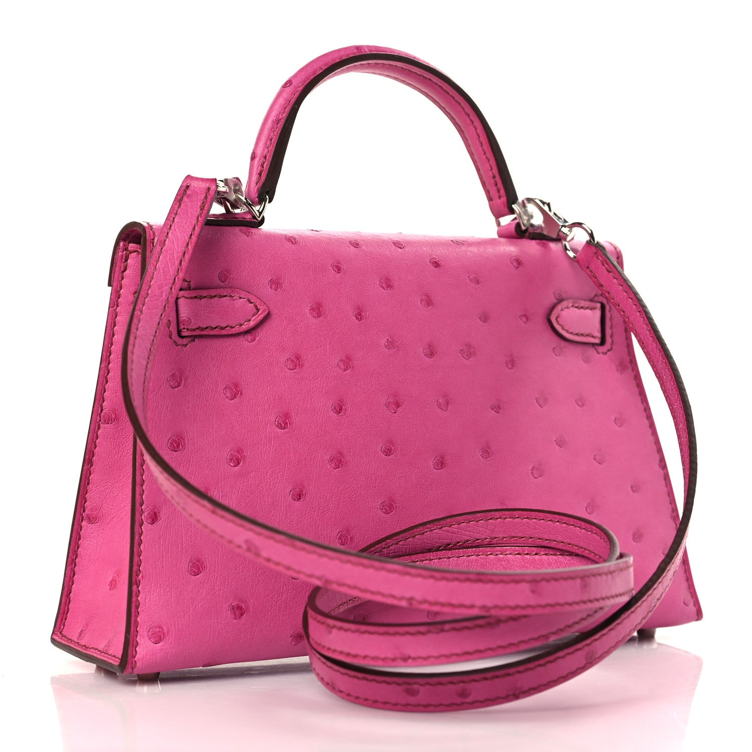 Hermes Ostrich Kelly Sellier Mini 20 Rose Pourpre 3 of 10