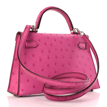 Hermes Ostrich Kelly Sellier Mini 20 Rose Pourpre 3 of 10