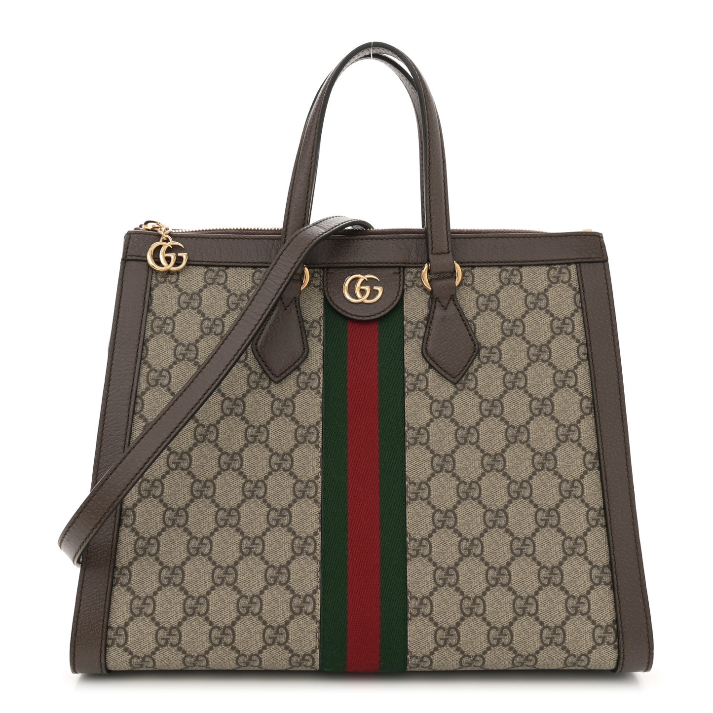 GG Supreme Monogram Web Medium Ophidia Tote Bag Brown