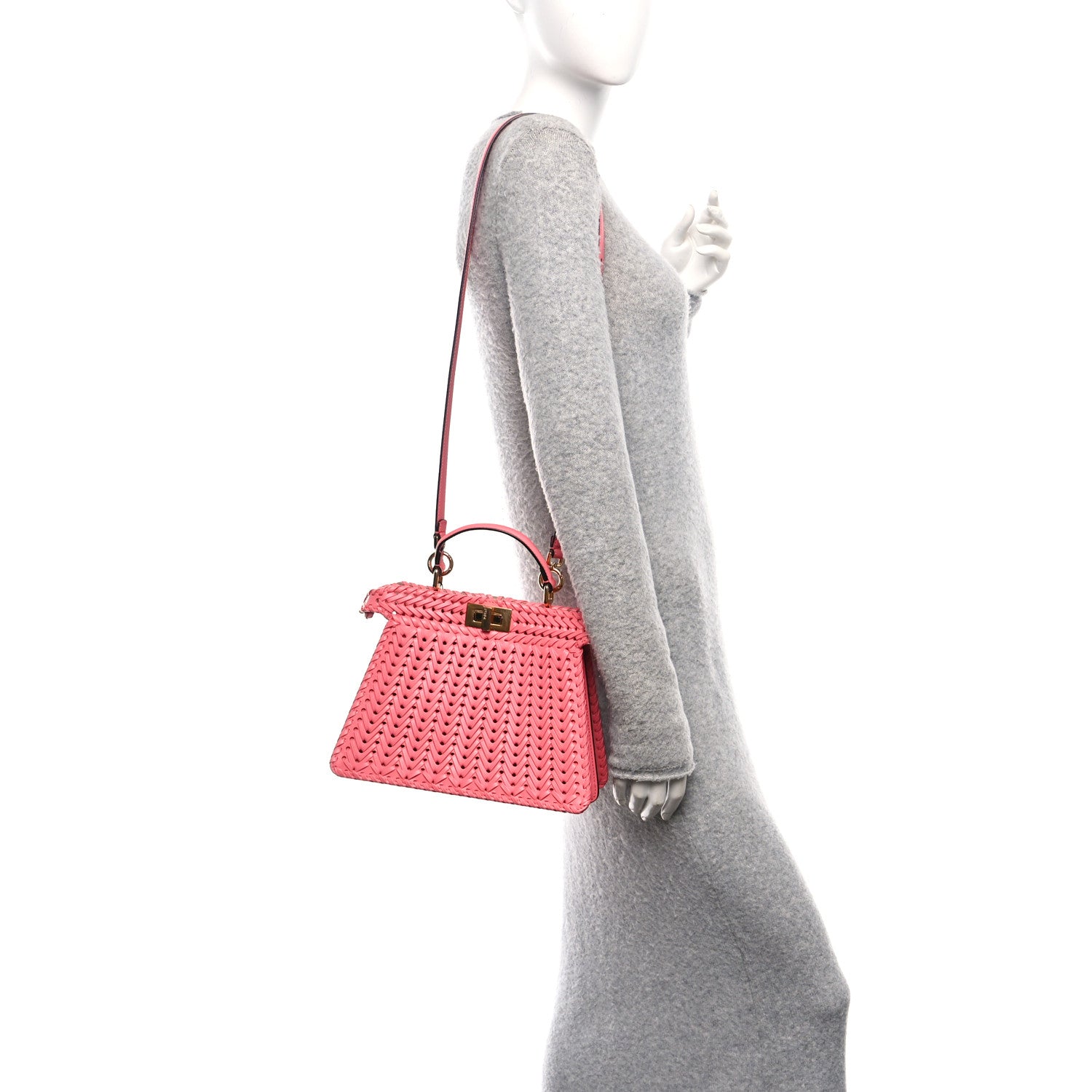 Fendi Vitello King Shiny Nappa Intreccio Small Peekaboo I SEE U Satchel Pink Dalia 2 of 10