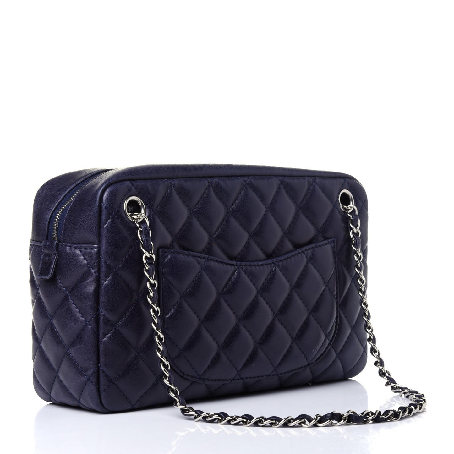 Lambskin Quilted Medium Camera Case Dark Navy Blue