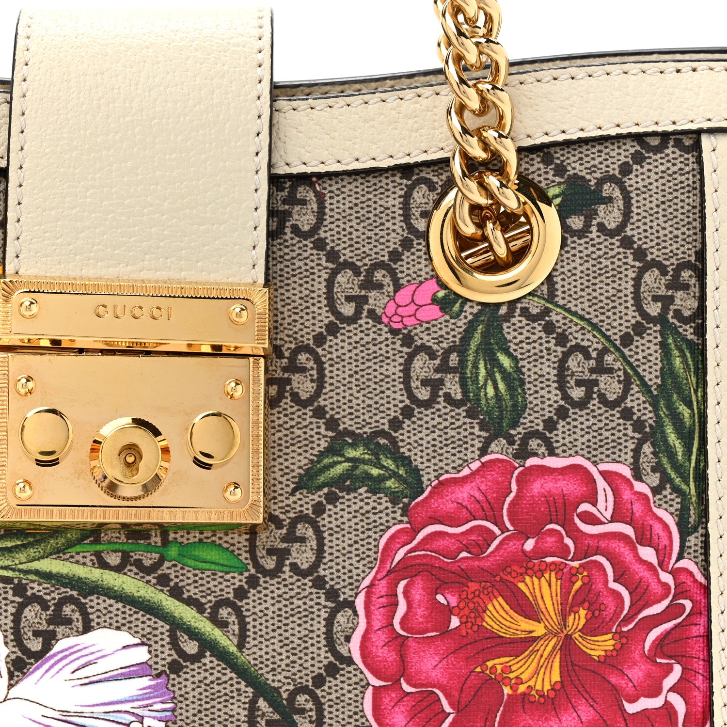 Gucci GG Supreme Monogram Flora Textured Calfskin Small Padlock Tote Beige Ebony Multicolor Mystic White 8 of 17