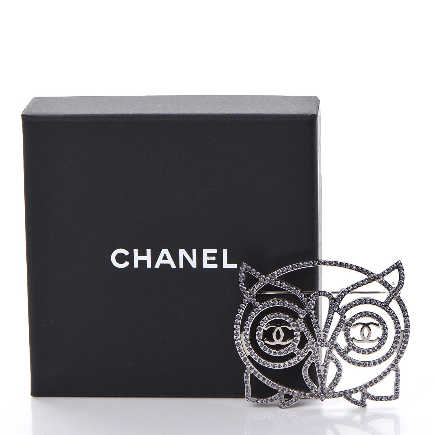 Chanel Strass Crystal Owl CC Brooch Pink Ruthenium 5 of 5