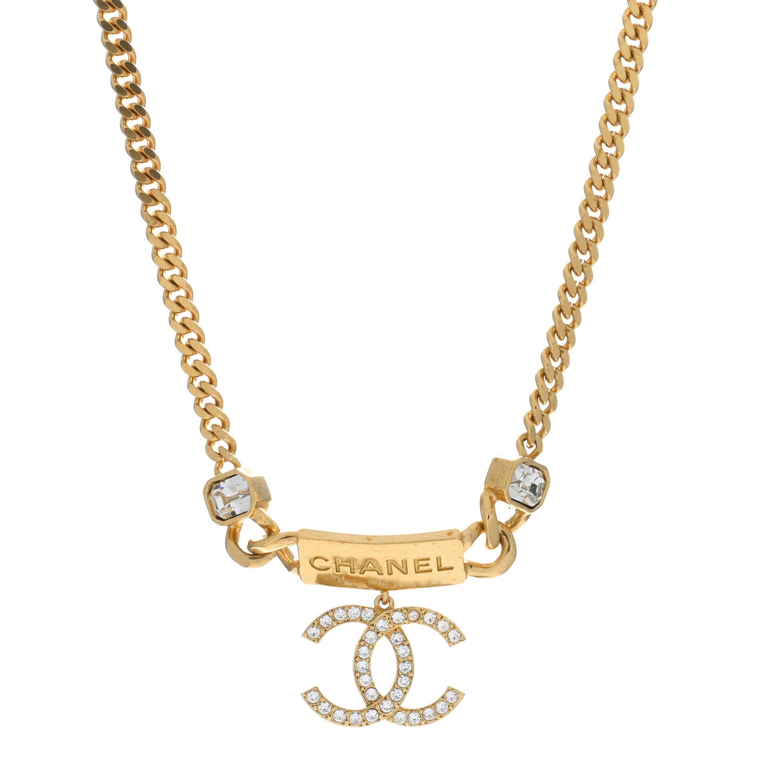 Chanel Crystal CC Chain Link Choker Necklace Gold 1 of 4