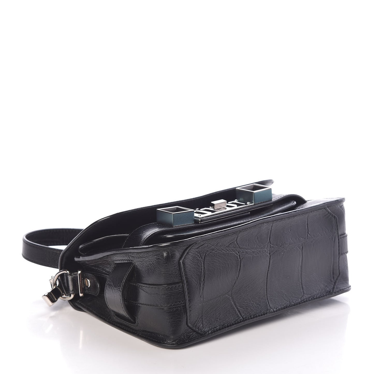 Calfskin Crocodile Embossed Mini PS11 Classic Shoulder Bag Black