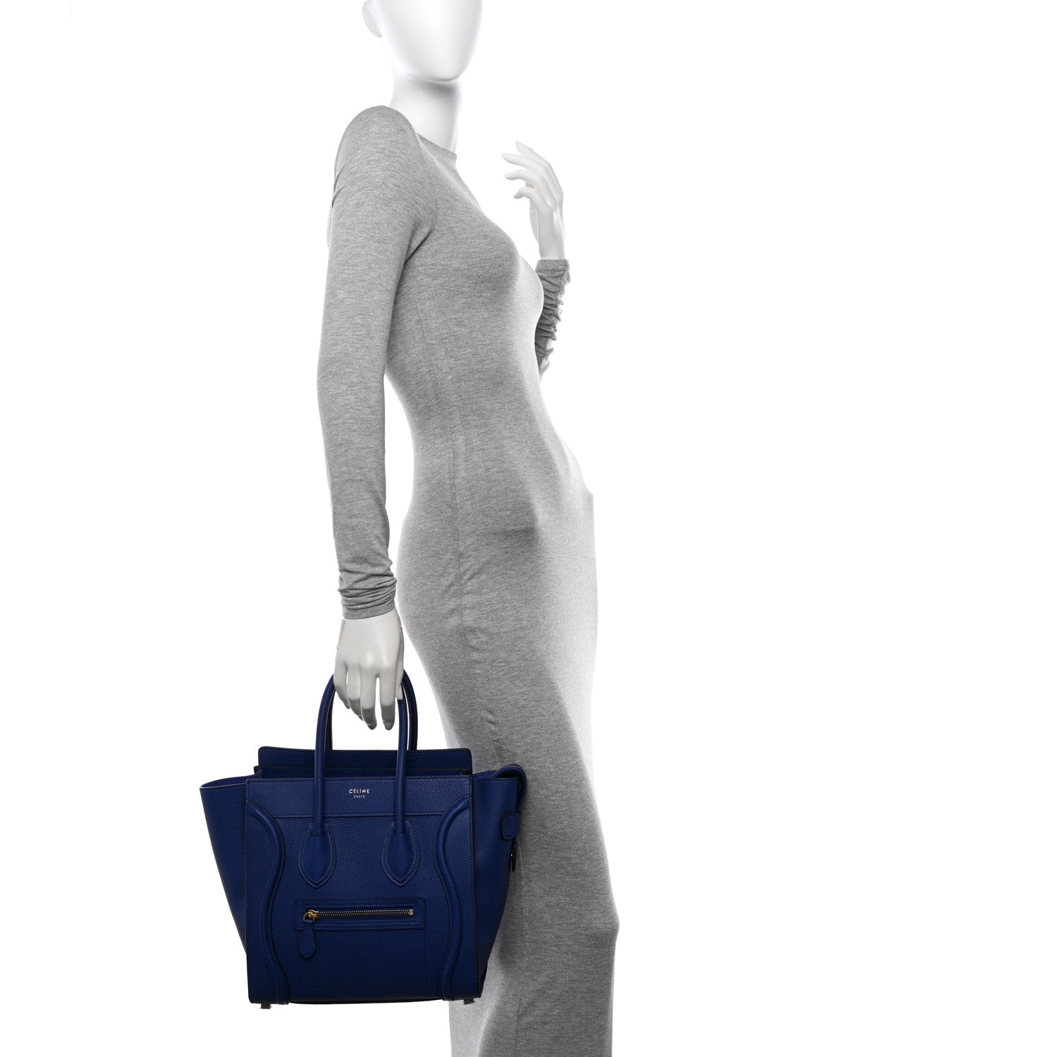 Celine Drummed Calfskin Micro Luggage Indigo 2 of 10