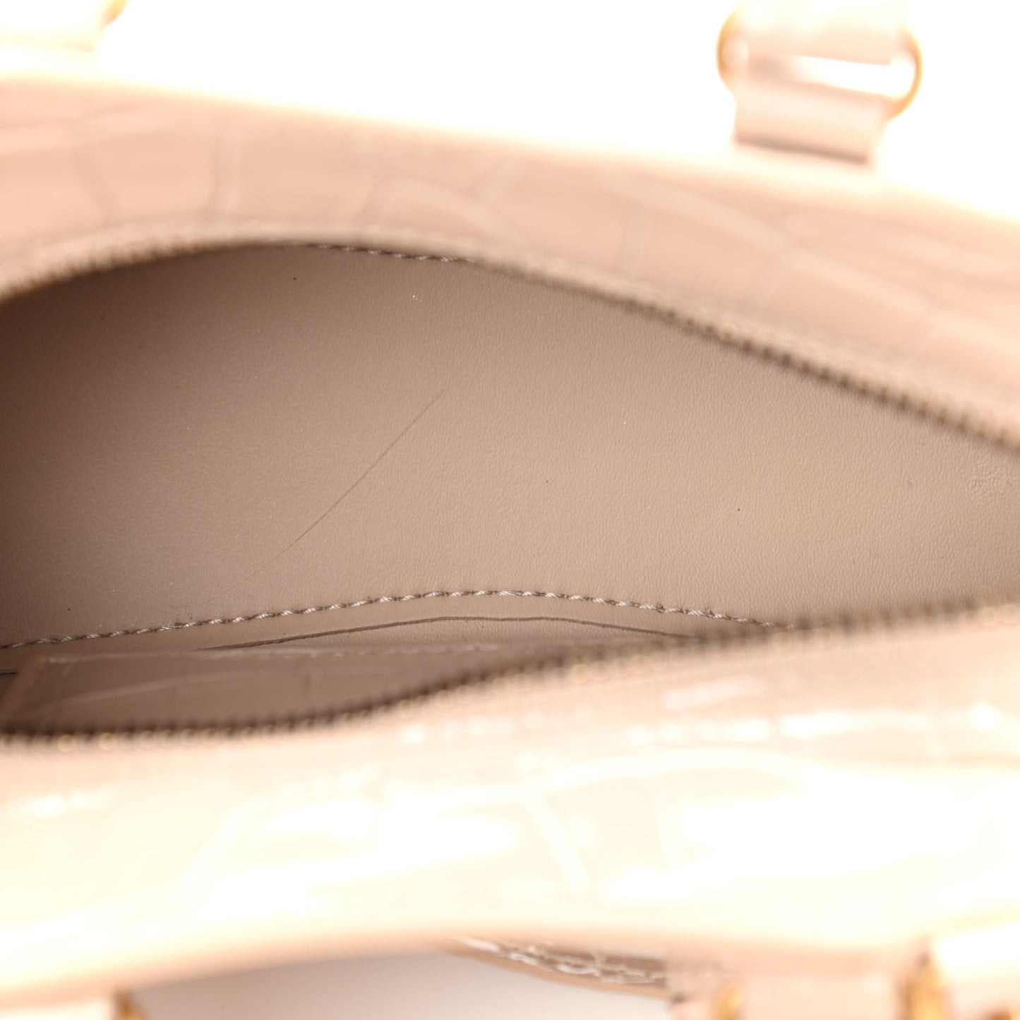 Shiny Supple Calfskin Crocodile Embossed Neo Classic Gold Hardware Nano City Crossbody Light Beige