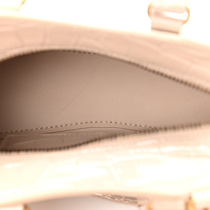 Balenciaga Shiny Supple Calfskin Crocodile Embossed Neo Classic Gold Hardware Nano City Crossbody Light Beige 5 of 9