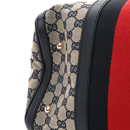 Gucci Monogram Selleria Calfskin Vintage Web Medium Boston Beige Blue 9 of 9
