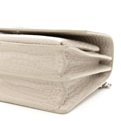 Saint Laurent Calfskin Crocodile Embossed Medium Monogram Sunset Blanc Vintage 10 of 11