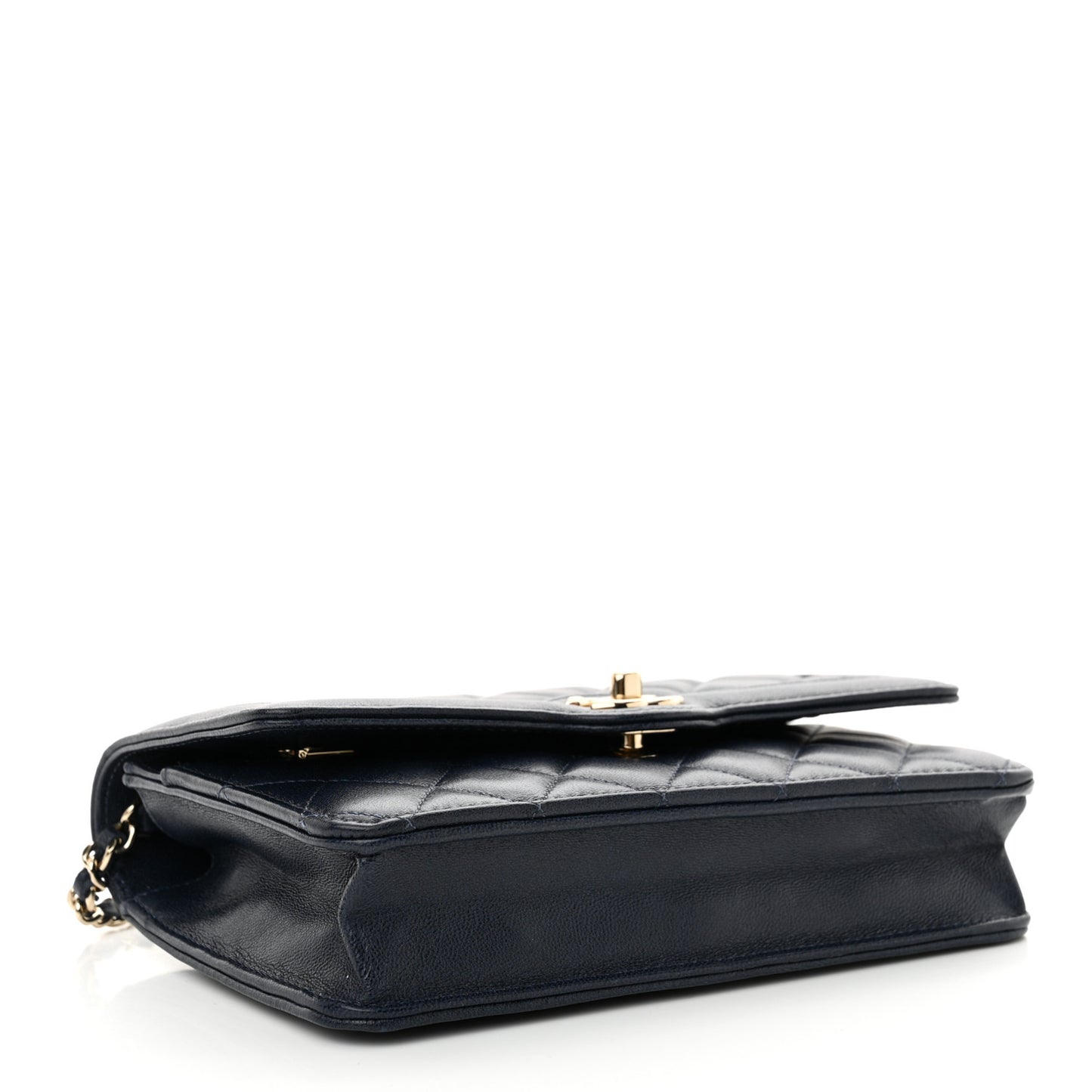Lambskin Quilted CC Wallet On Chain WOC Dark Blue