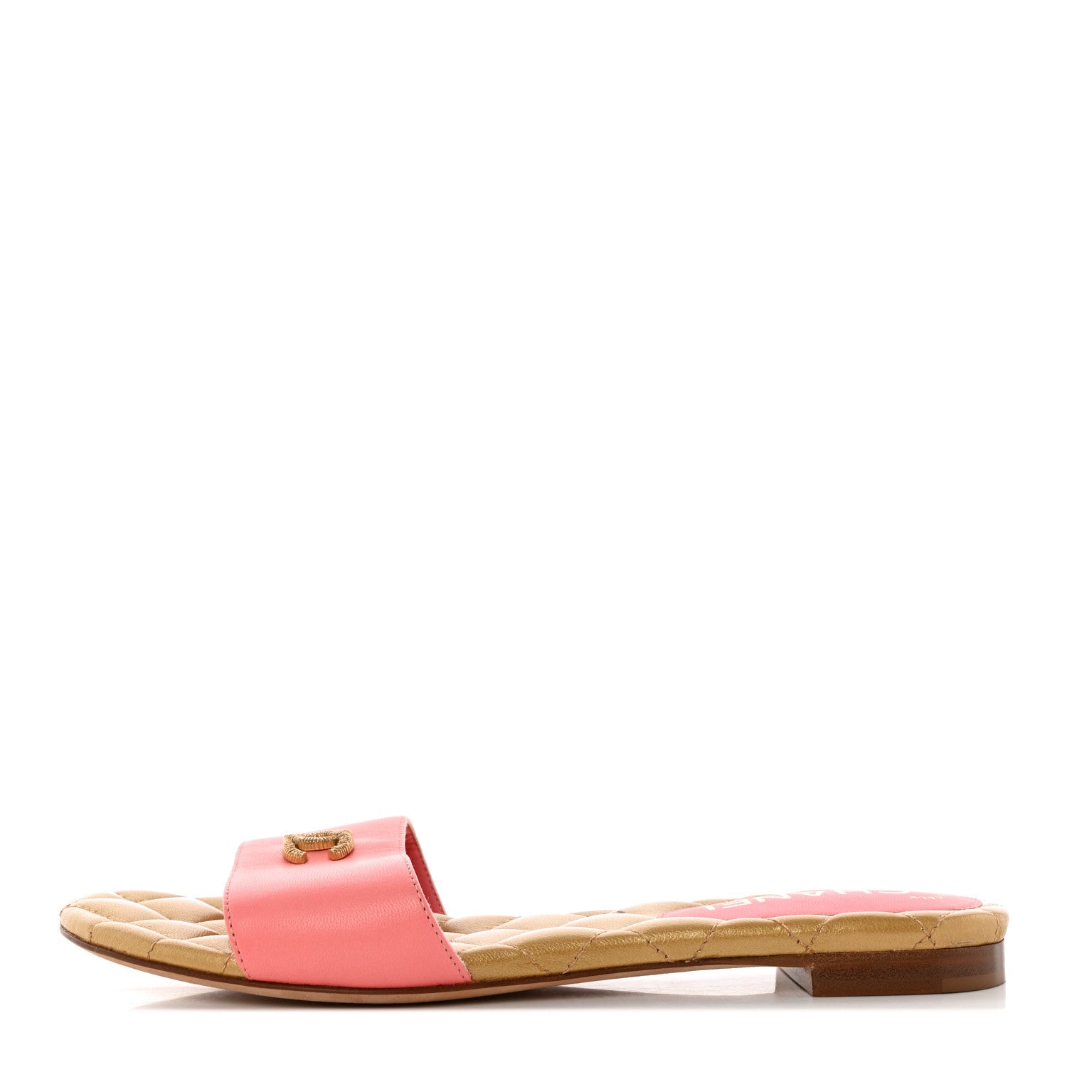 Chanel Goatskin Lambskin Quilted CC Sandal Mules 36.5 Pink Gold 1 of 13