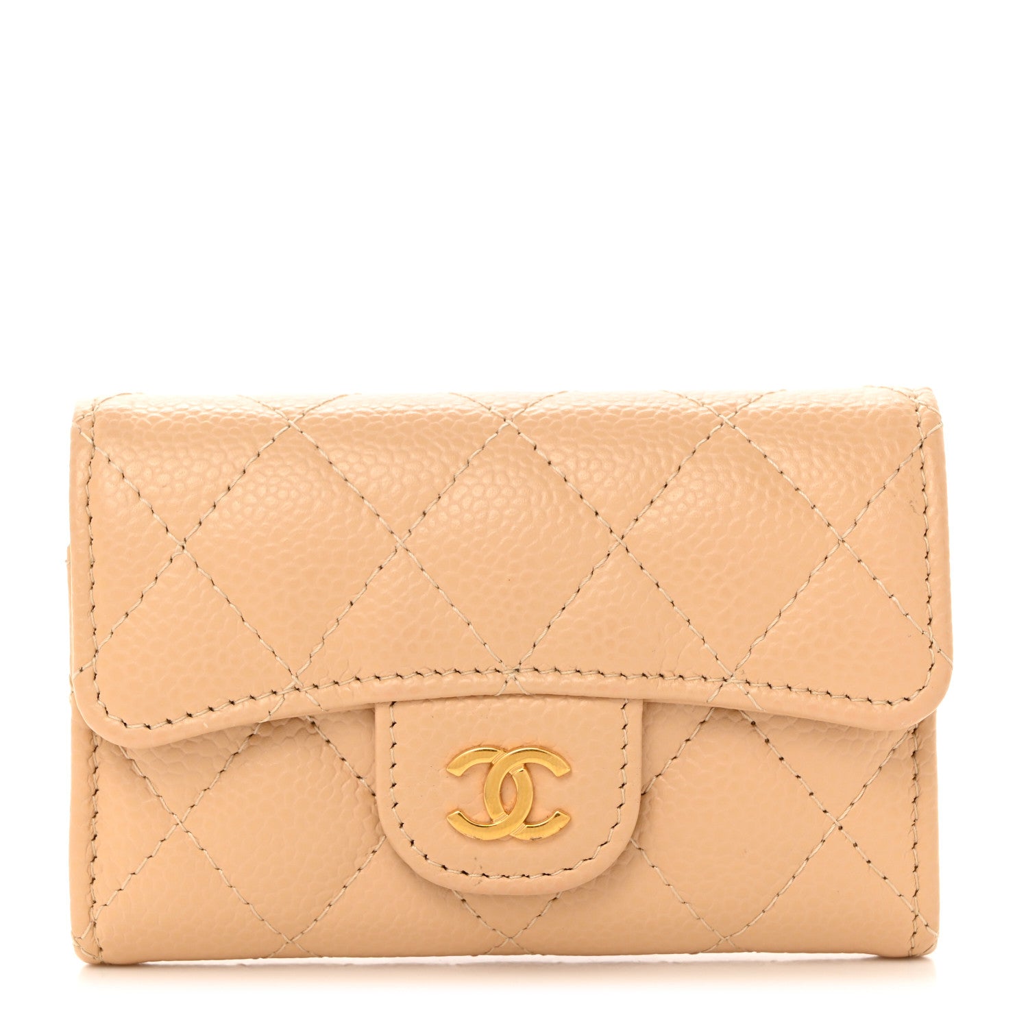 Chanel Caviar Quilted Flap Card Holder Wallet Beige 1 of 9