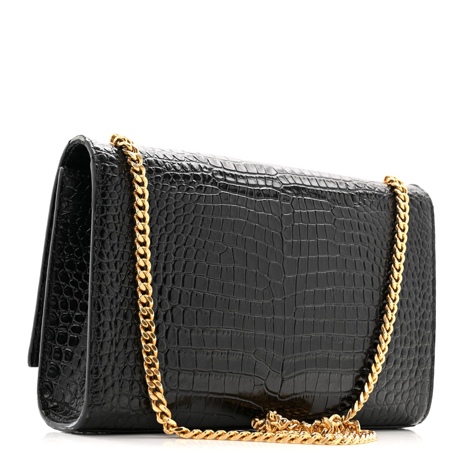 Saint Laurent Calfskin Crocodile Embossed Medium Classic Monogram Kate Tassel Satchel Black 3 of 15