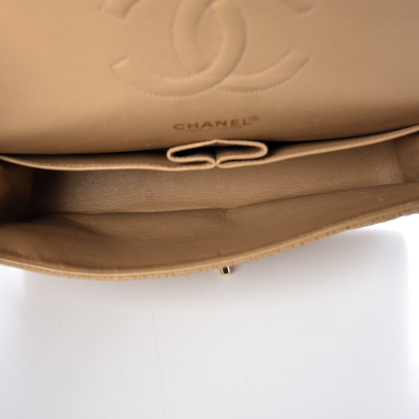 Caviar Quilted Medium Double Flap Beige