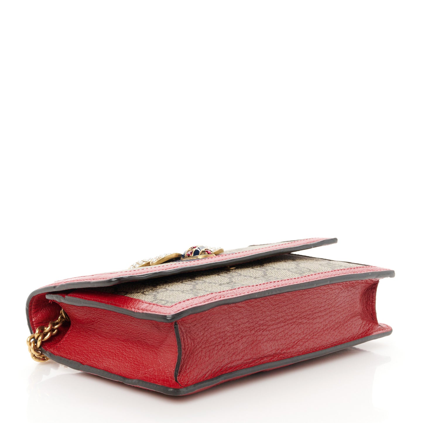 GG Supreme Monogram Web Queen Margaret Chain Wallet Red