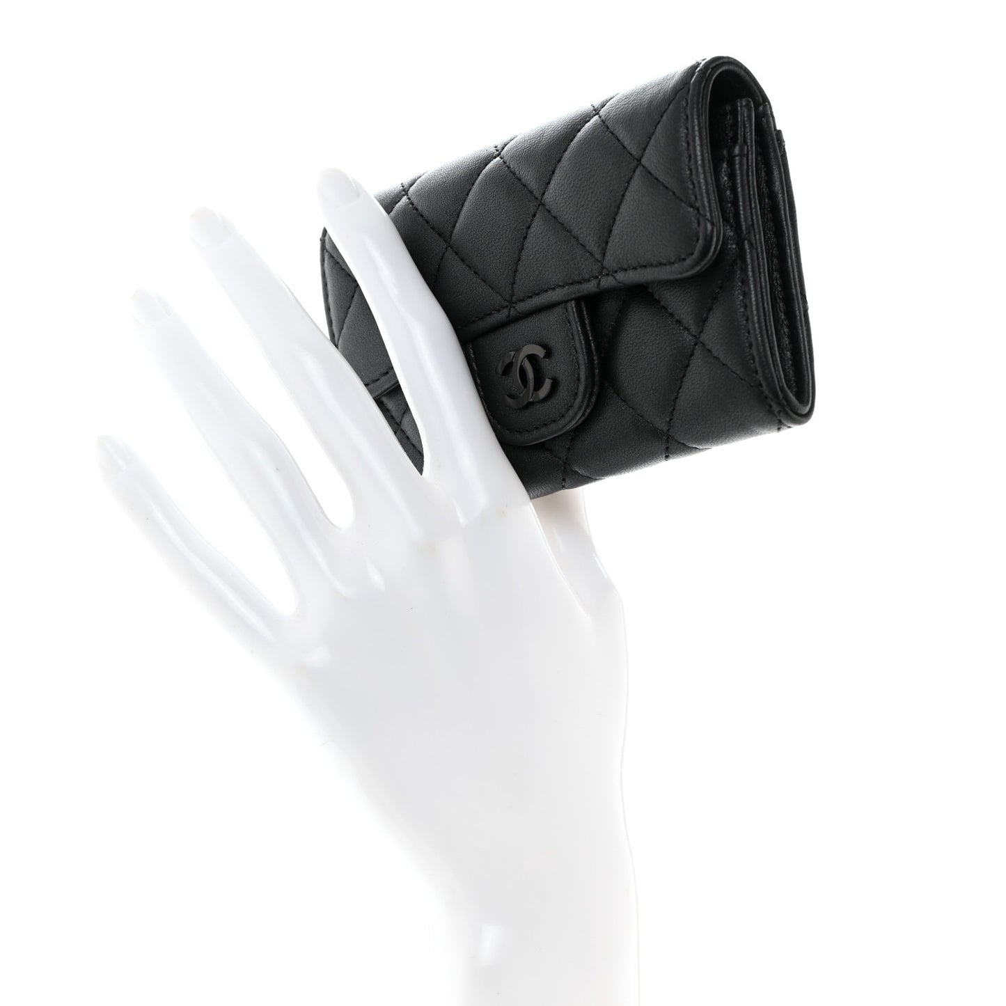 Pearly Lambskin Quilted Flap Card Holder Wallet So Black