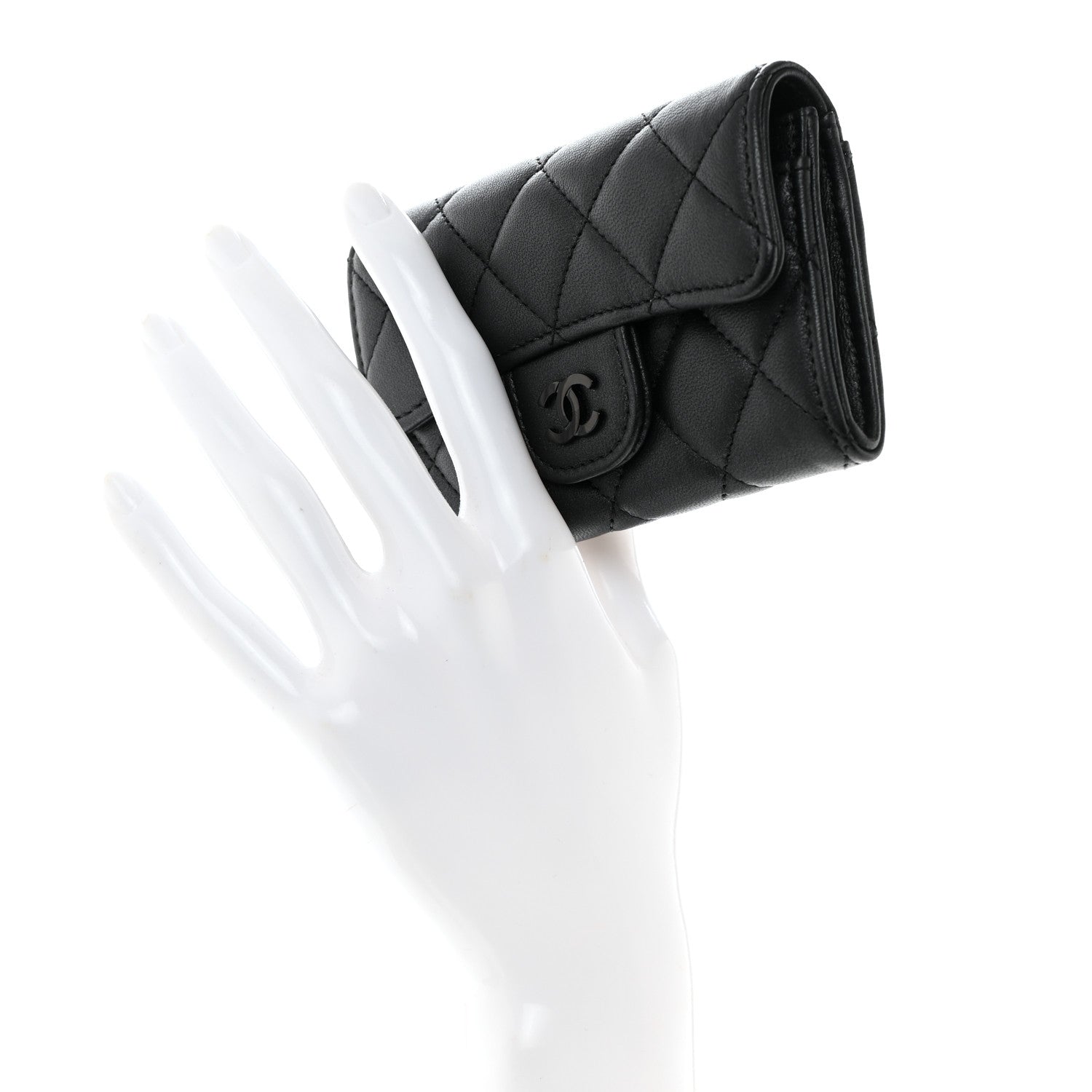 Chanel Pearly Lambskin Quilted Flap Card Holder Wallet So Black 2 of 8