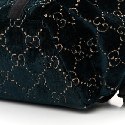 Gucci Velvet GG Monogram Web Medium Double Buckle Backpack Blue Beige Black 10 of 16