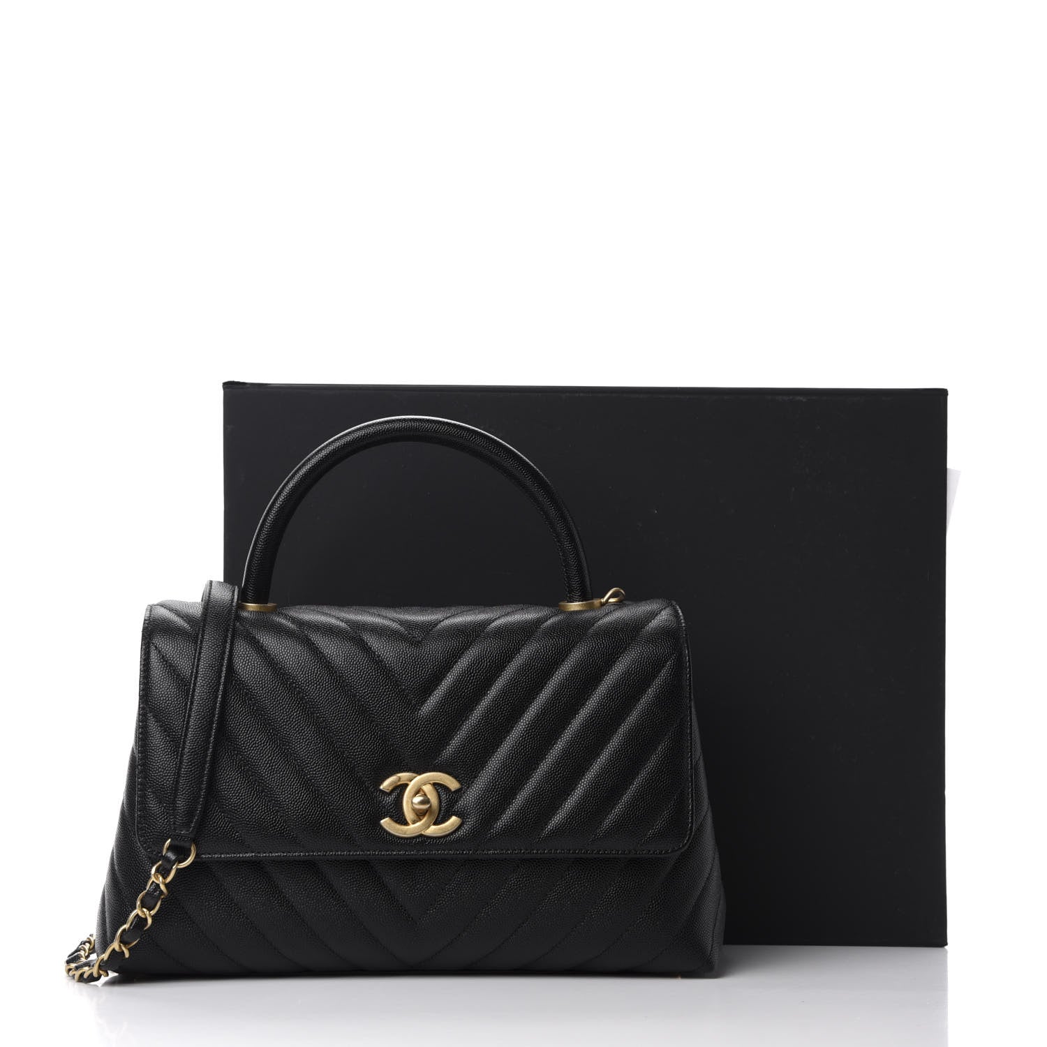 Chanel Caviar Chevron Quilted Small Coco Handle Flap Black 11 of 11
