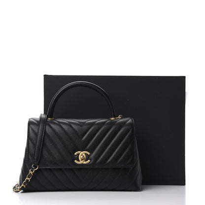Chanel Caviar Chevron Quilted Small Coco Handle Flap Black 11 of 11