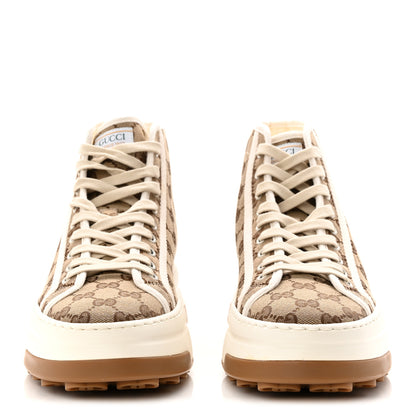 Gucci GG Monogram Mens 1977 Tennis High Top Platform 55mm Sneakers 8.5 Beige Ebony Mystic White 3 of 9