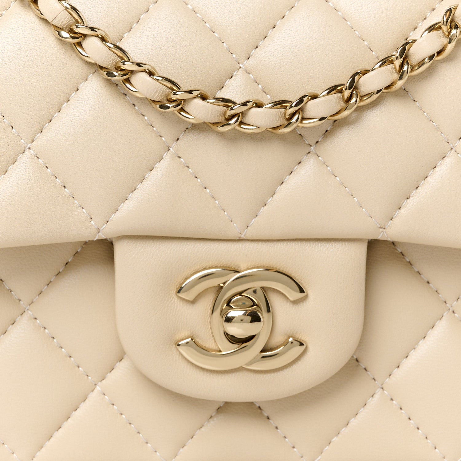 Chanel Lambskin Quilted Mini Top Handle Rectangular Flap Beige 9 of 11