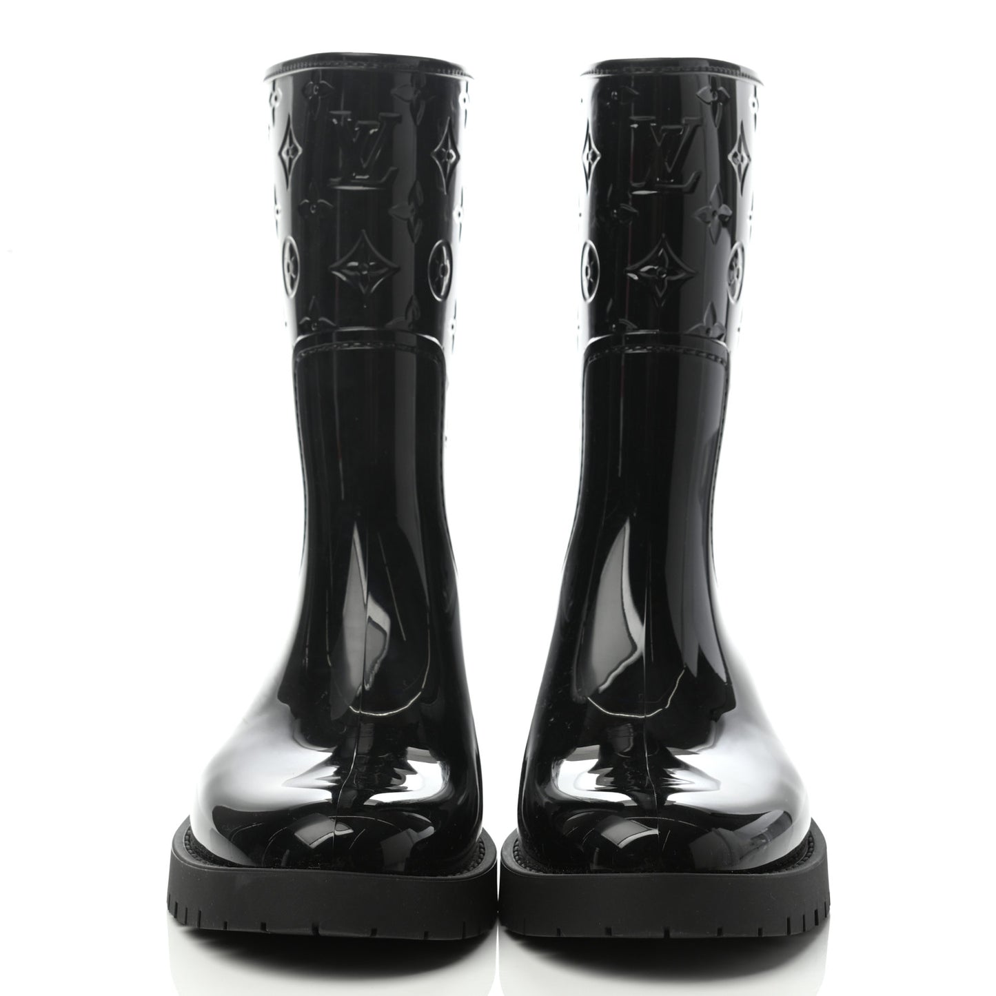 Rubber Embossed Monogram Drops Flat Half Boots 36 Black