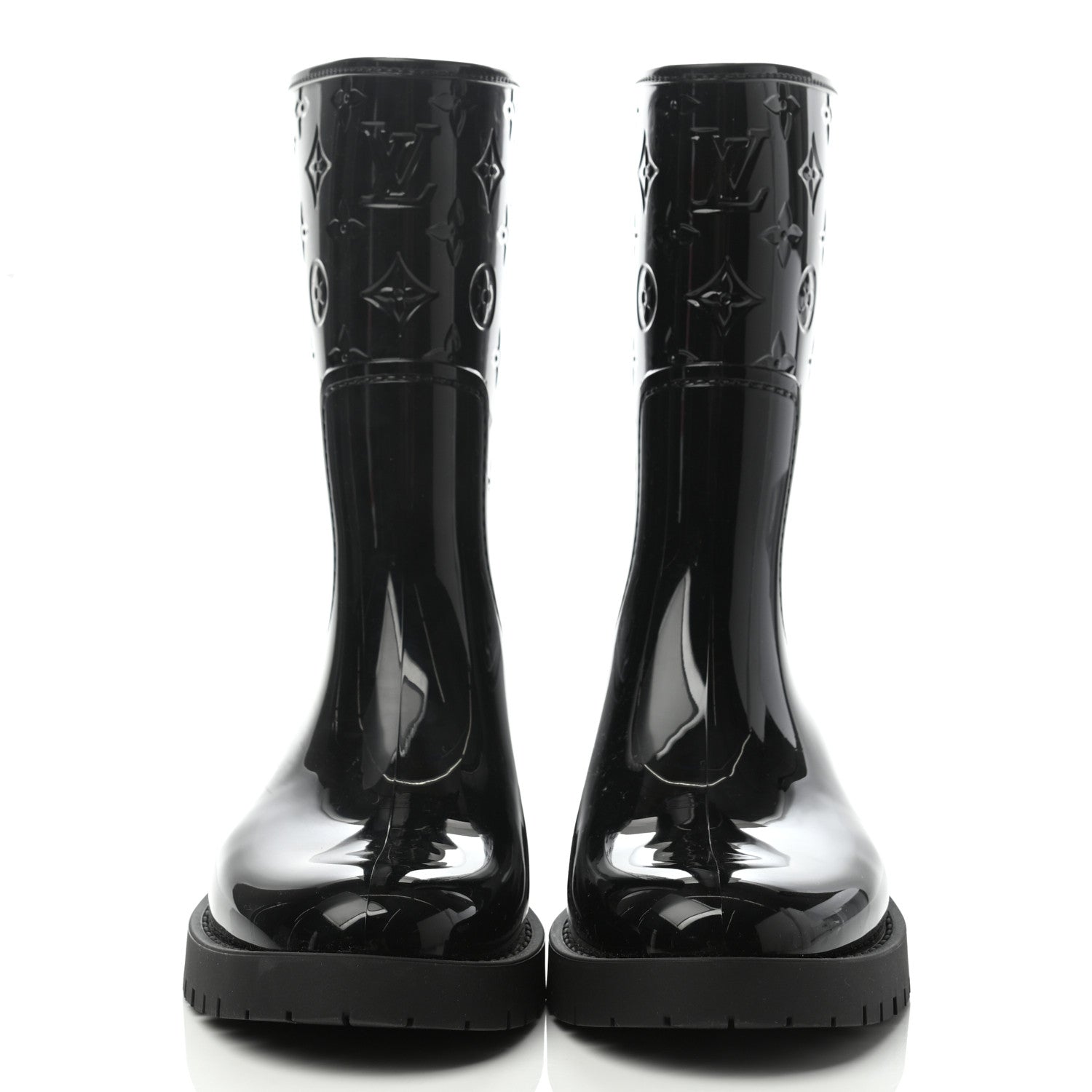 Louis Vuitton Rubber Embossed Monogram Drops Flat Half Boots 36 Black 2 of 8