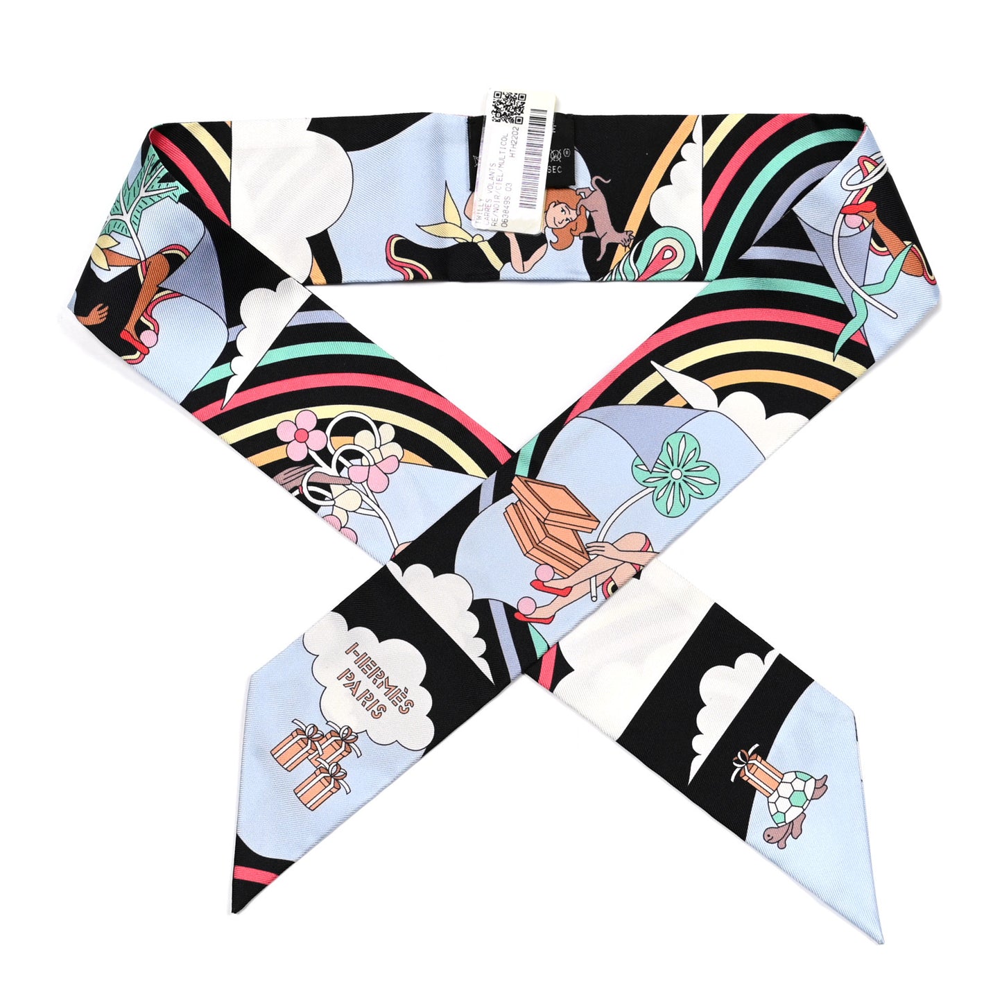 Silk Carres Volants Twilly Black Ciel Multicolor