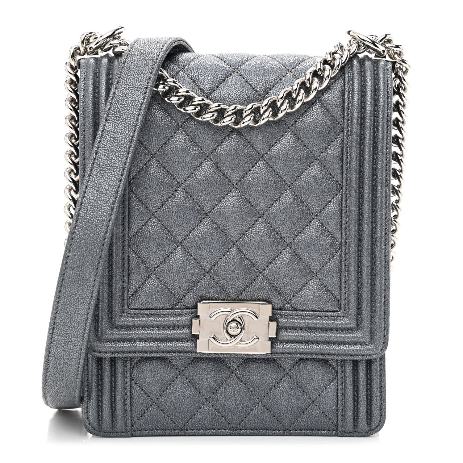 Chanel Iridescent Caviar Quilted North South Boy Flap Grey 1 of 11