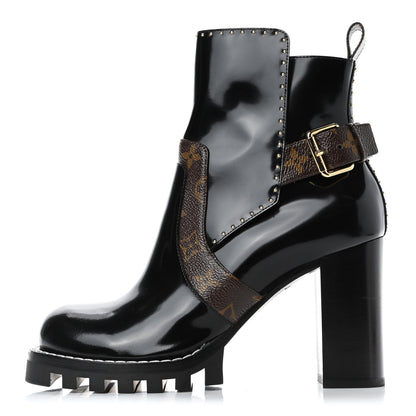 Louis Vuitton Glazed Calfskin Monogram Embellished Star Trail Ankle Boots 40 Black 1 of 4