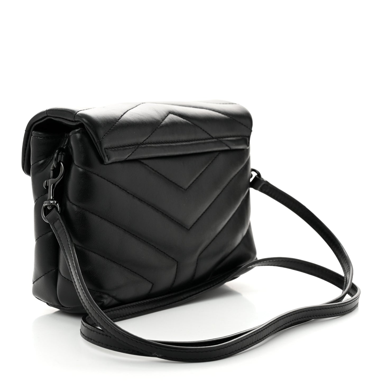 Calfskin Y Quilted Monogram Monochrome Toy Loulou Crossbody Bag Black