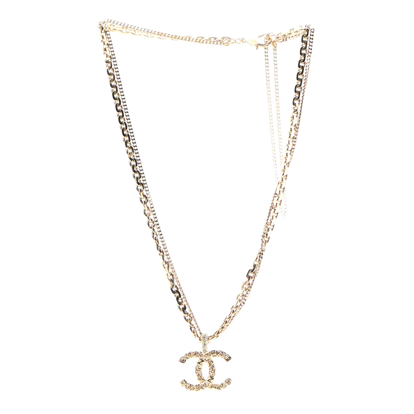 Crystal CC Multi Strand Chain Necklace Gold