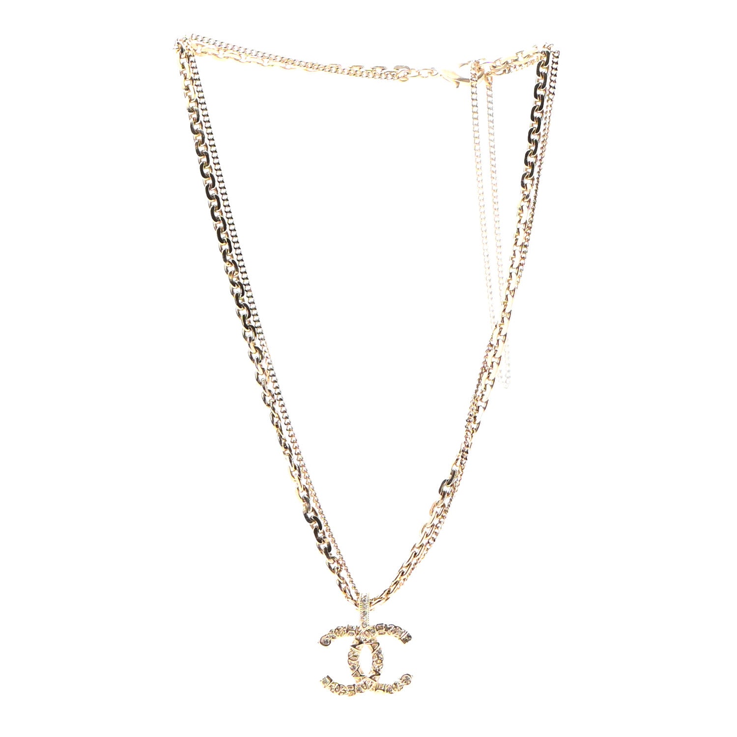 Chanel Crystal CC Multi Strand Chain Necklace Gold 3 of 5