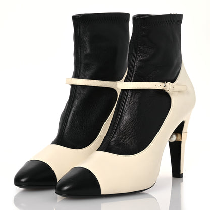 Chanel Lambskin Booties 37 Black White 3 of 12