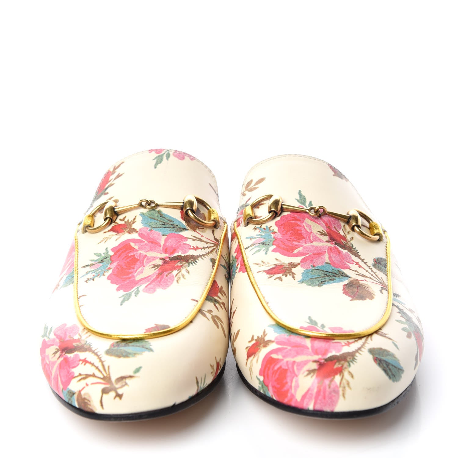Gucci Calfskin Stamp Allover Rose Princetown Slippers 38 Beige 2 of 11