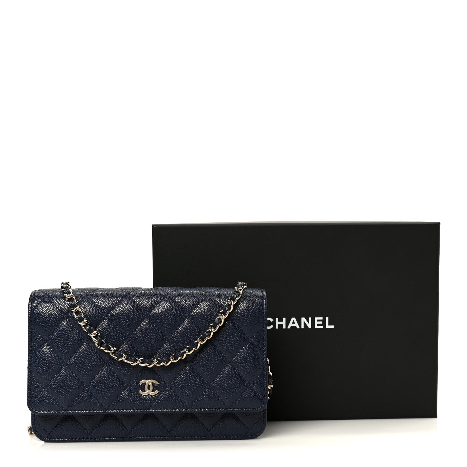 Chanel Caviar Quilted Wallet on Chain WOC Navy Blue 12 of 12