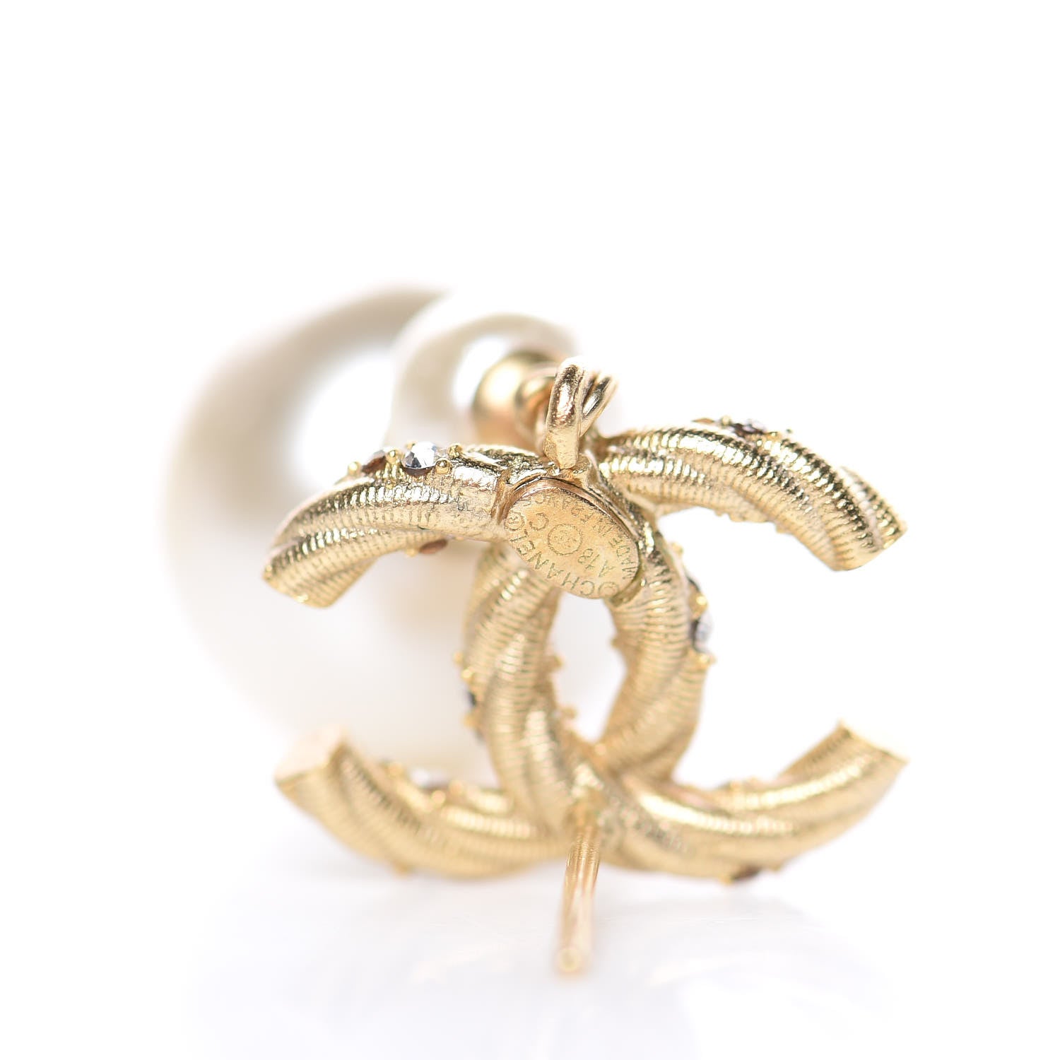 Chanel Pearl Crystal Twisted CC Drop Earrings Gold 5 of 5