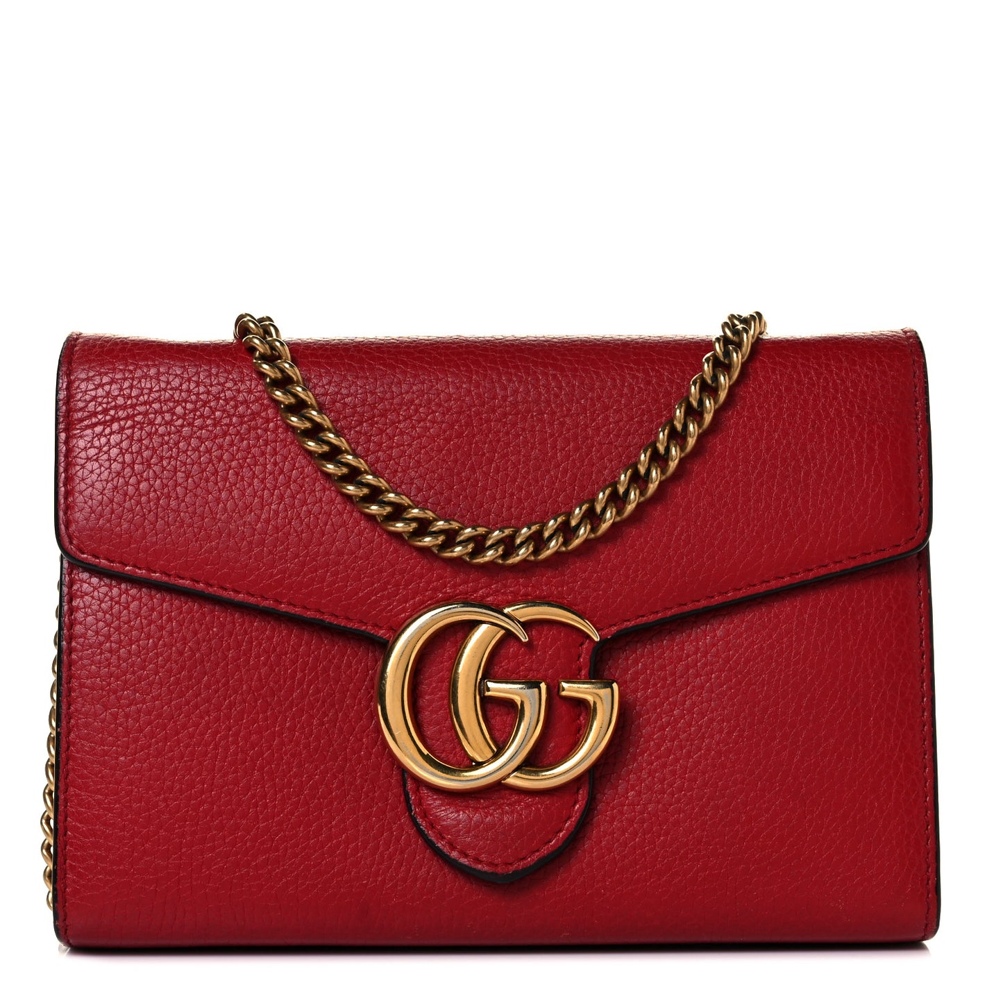 Calfskin GG Marmont Chain Wallet Vulcanic Red