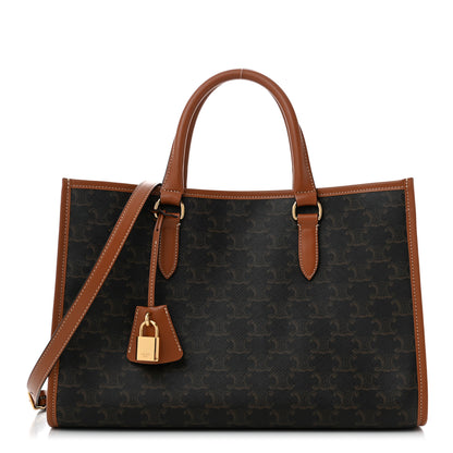 Celine Triomphe Canvas Calfskin Mini Horizontal Cabas Tan 1 of 9