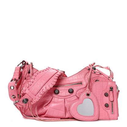 Balenciaga Extra Supple Calfskin Crocodile Embossed Small Le Cagole Shoulder Bag Sweet Pink 1 of 9