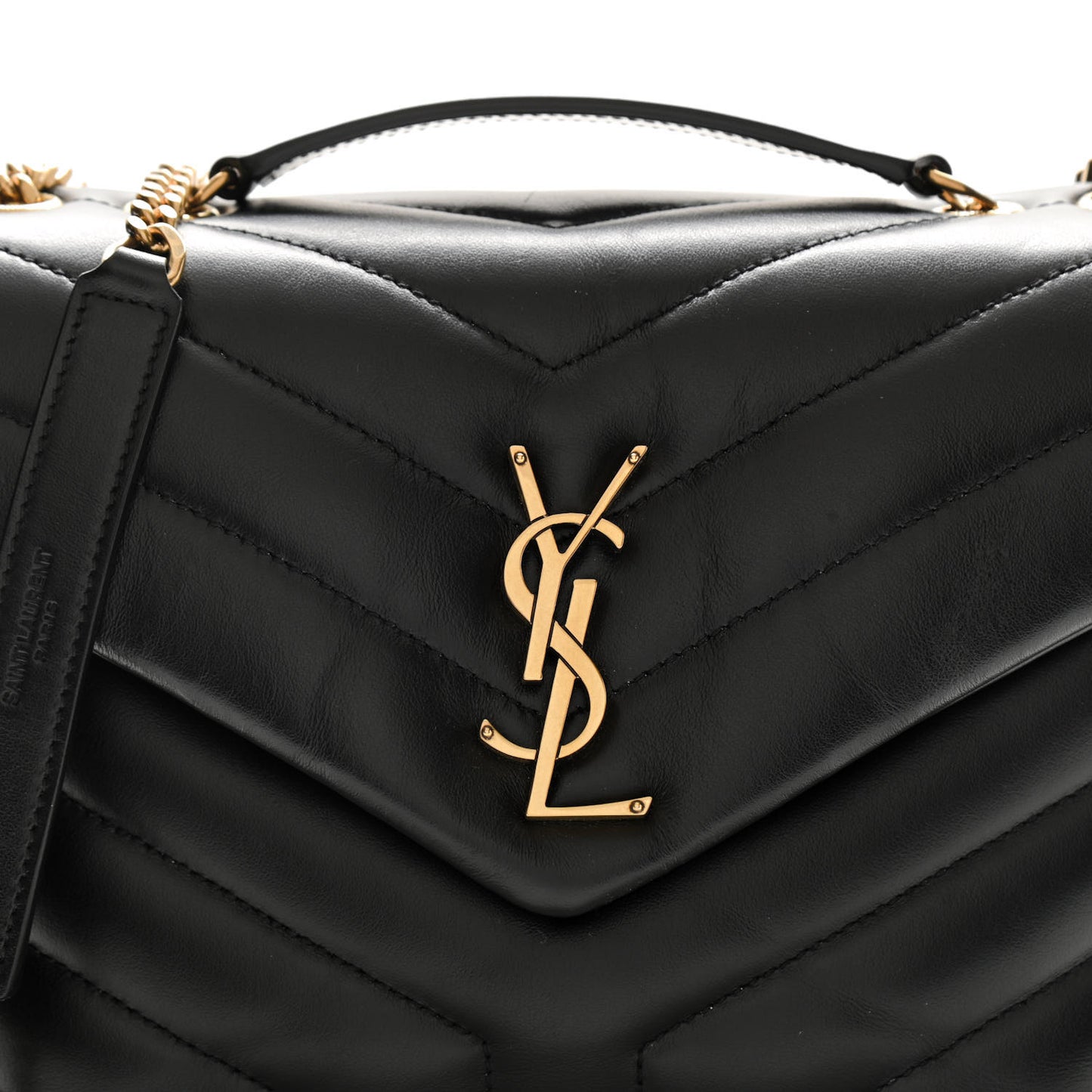 Calfskin Y Quilted Monogram Small Loulou Chain Satchel Black