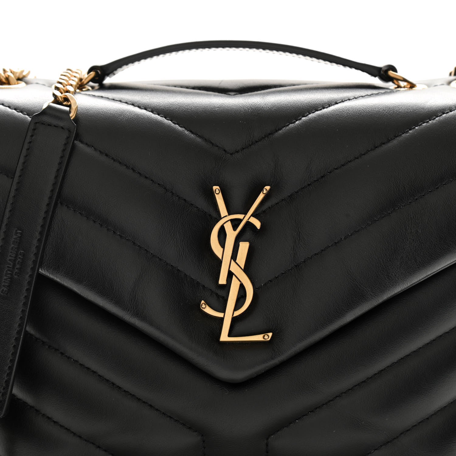 Saint Laurent Calfskin Y Quilted Monogram Small Loulou Chain Satchel Black 7 of 9