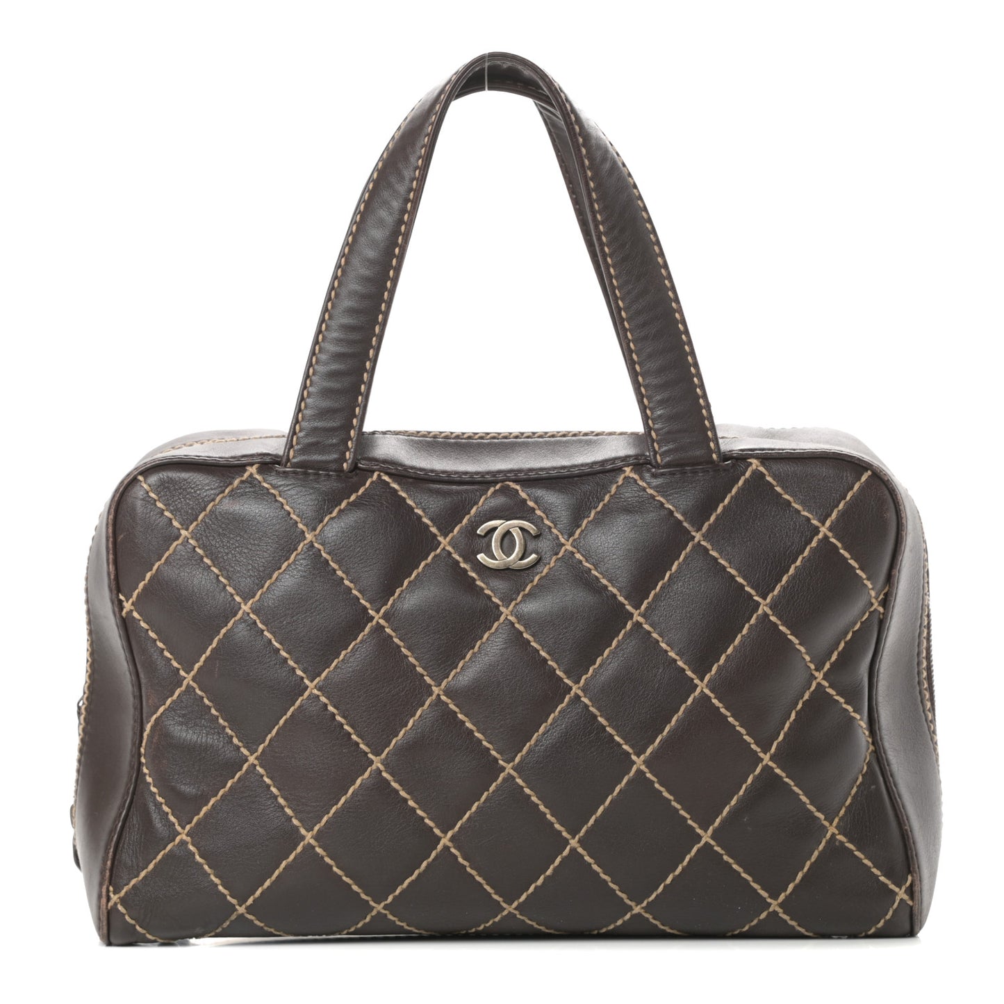 Calfskin Wild Stitch Top Handle Bag Brown