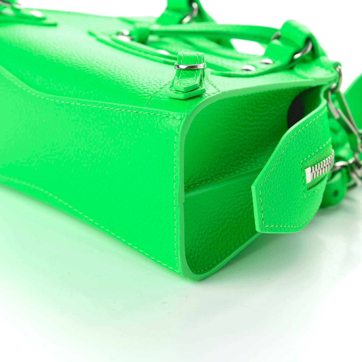 Balenciaga Grained Calfskin Neo Classic Silver Hardware Nano City Crossbody Fluo Green 7 of 9